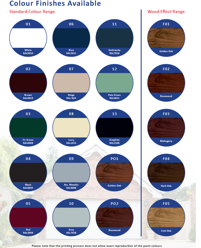 Colour Chart - Garage Doors